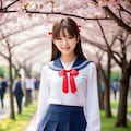 桜並木とセーラー服 2枚目