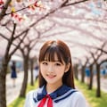 桜並木とセーラー服 5枚目
