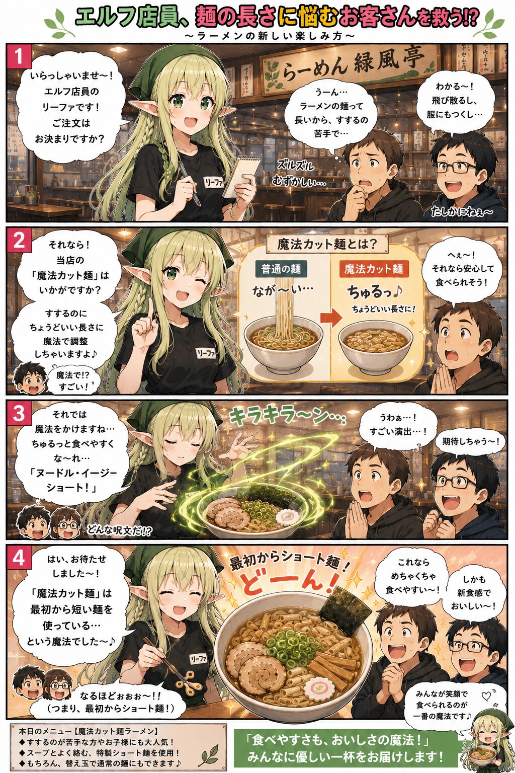 ラーメ屋で働くエルフの女の子