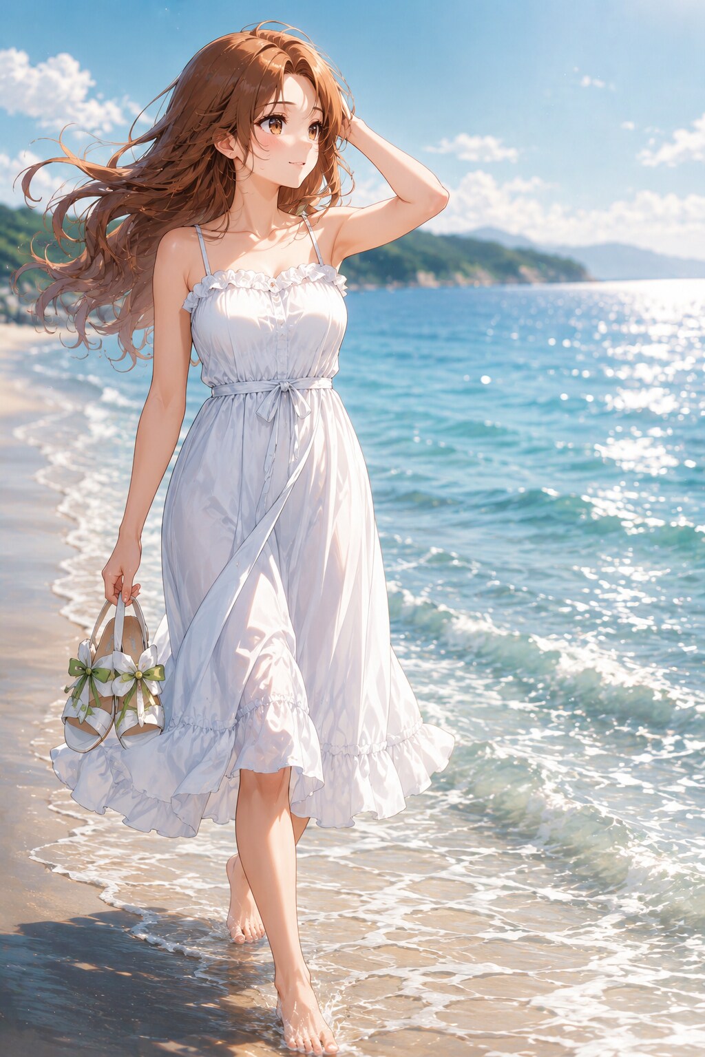 砂浜を歩く友里奈さん | の人気AIイラスト・グラビア
