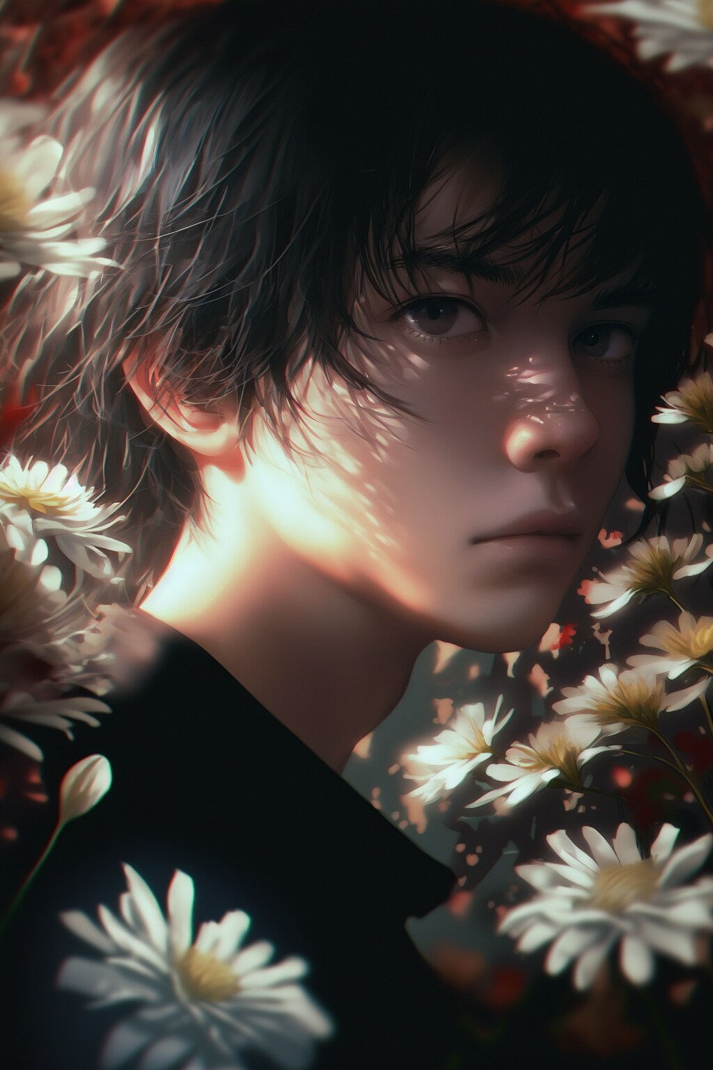 花と男性（ヒナギク）