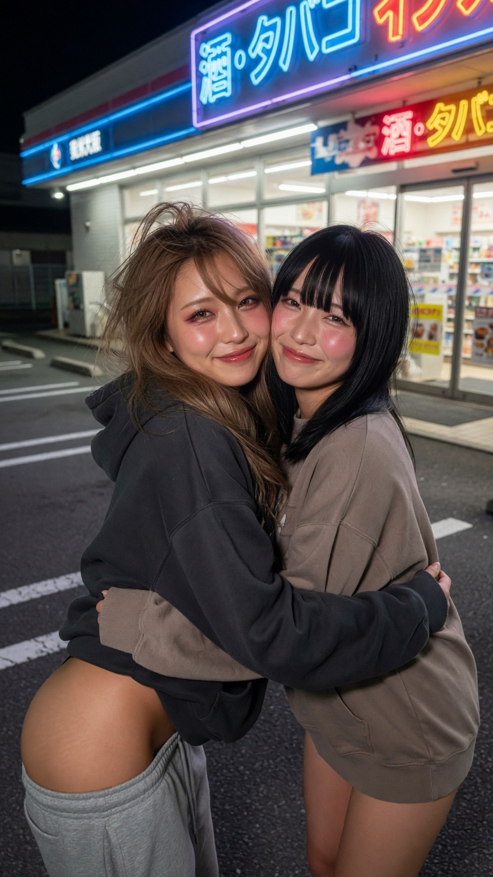 コンビニ前で