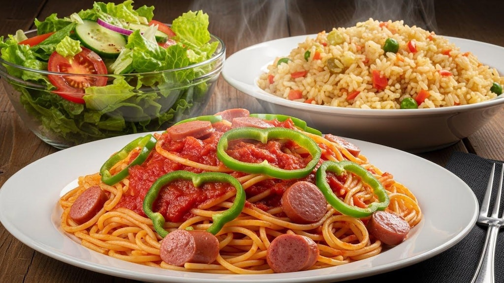 摩訶不思議食堂のナポリタンとピラフのサラダ付きセット
