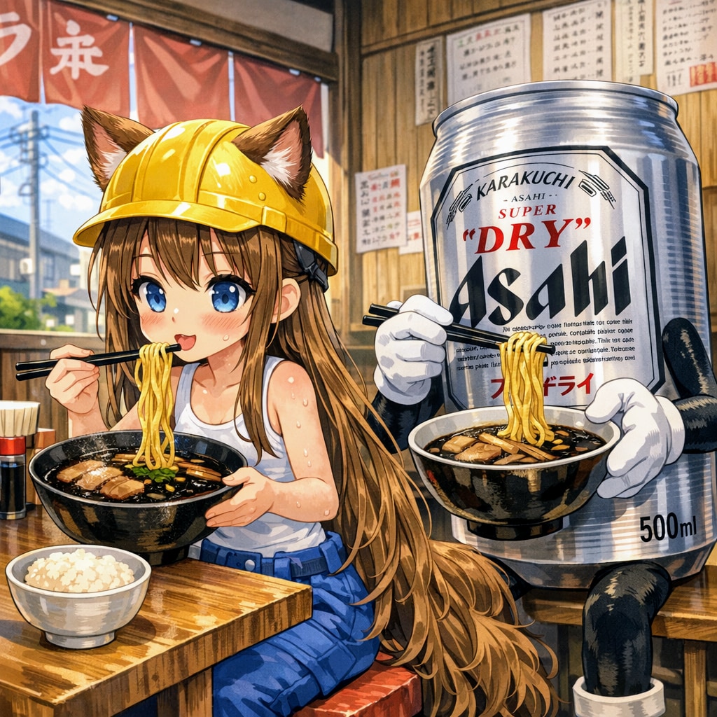 富山ブラックラーメンを食べる小さな女の子