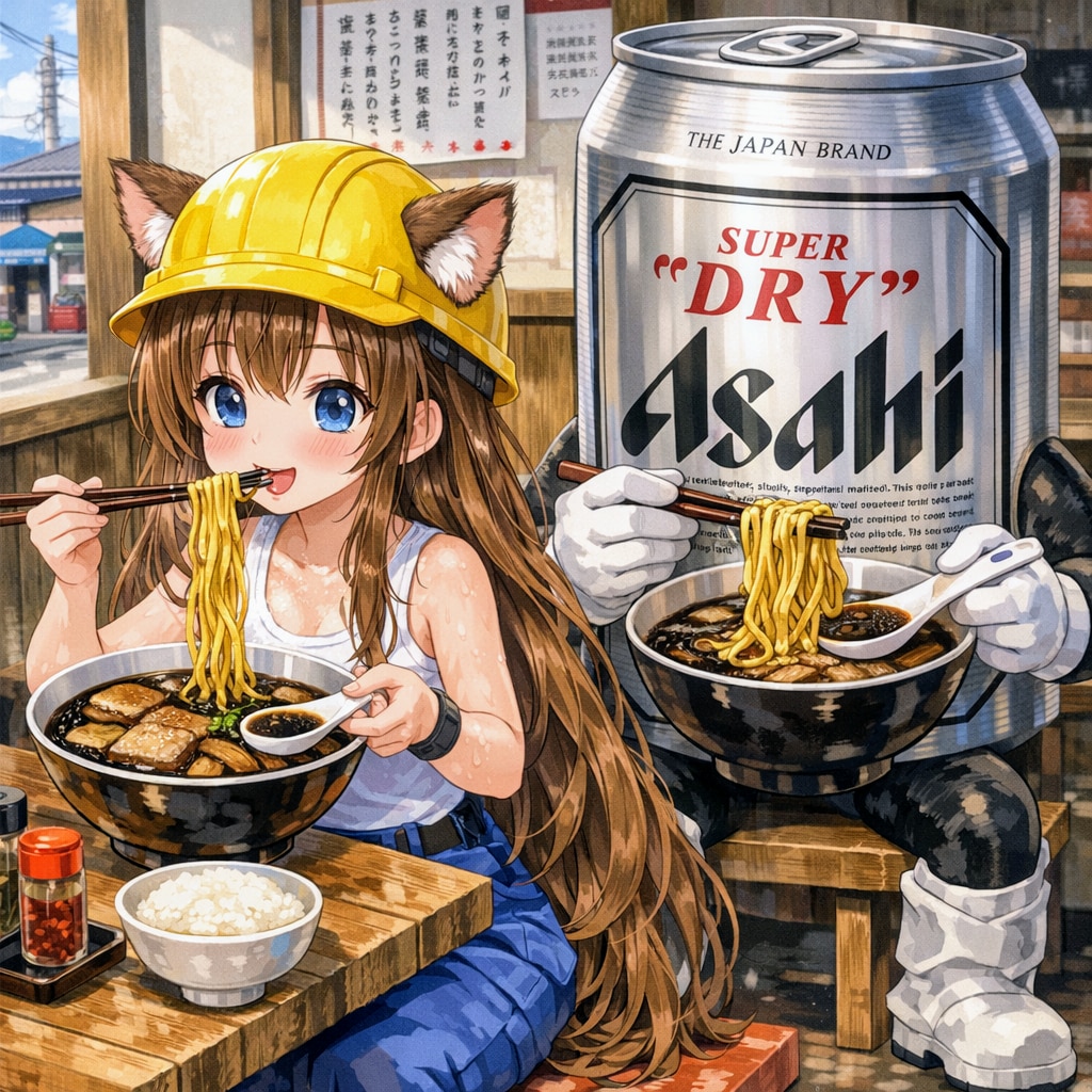 富山ブラックラーメンを食べる小さな女の子