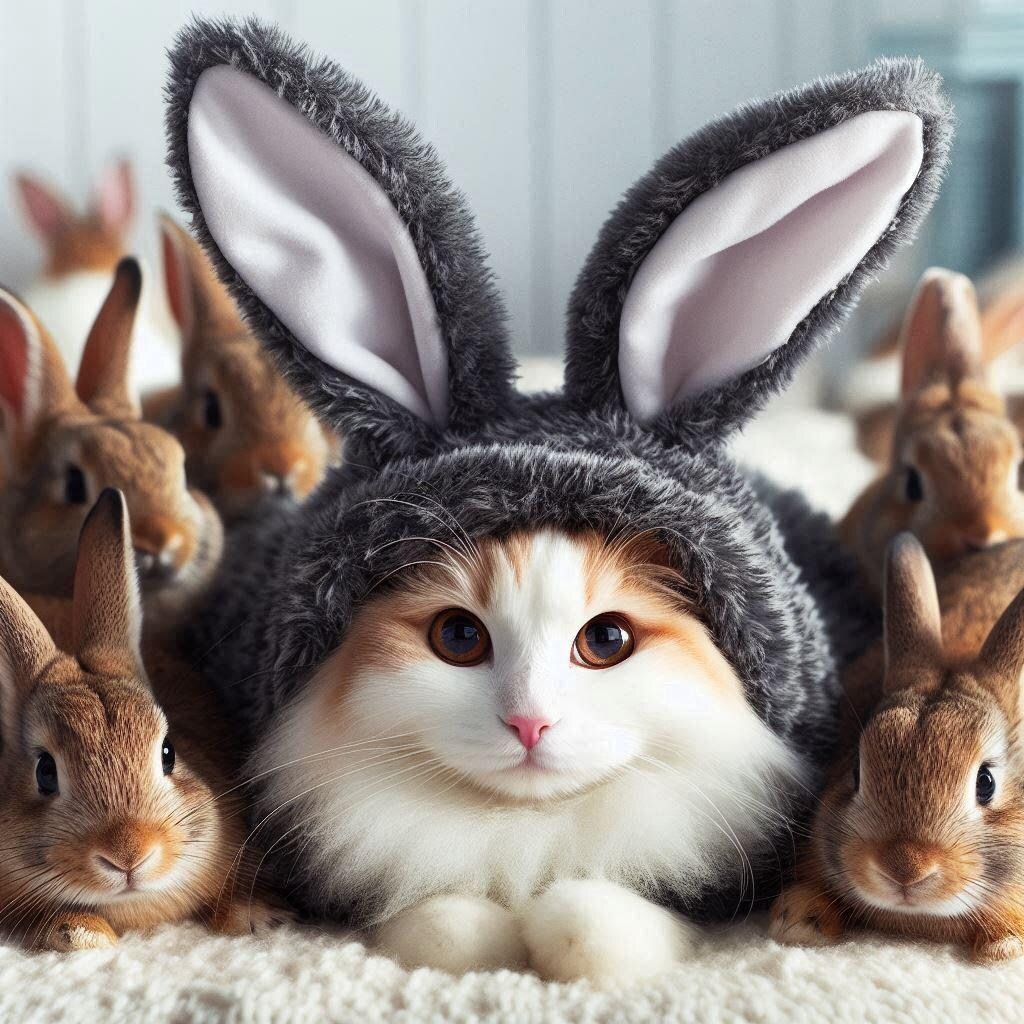 ウサギに扮する猫