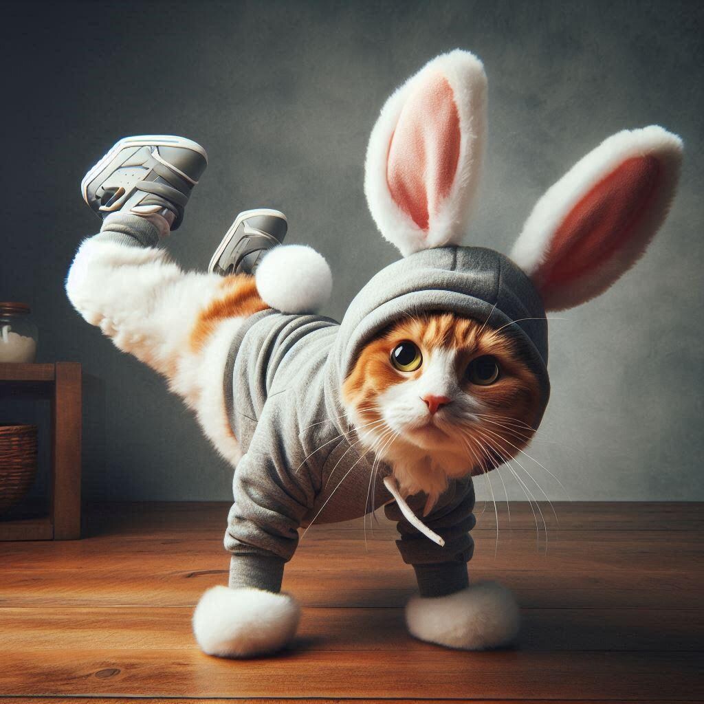 ウサギに扮する猫