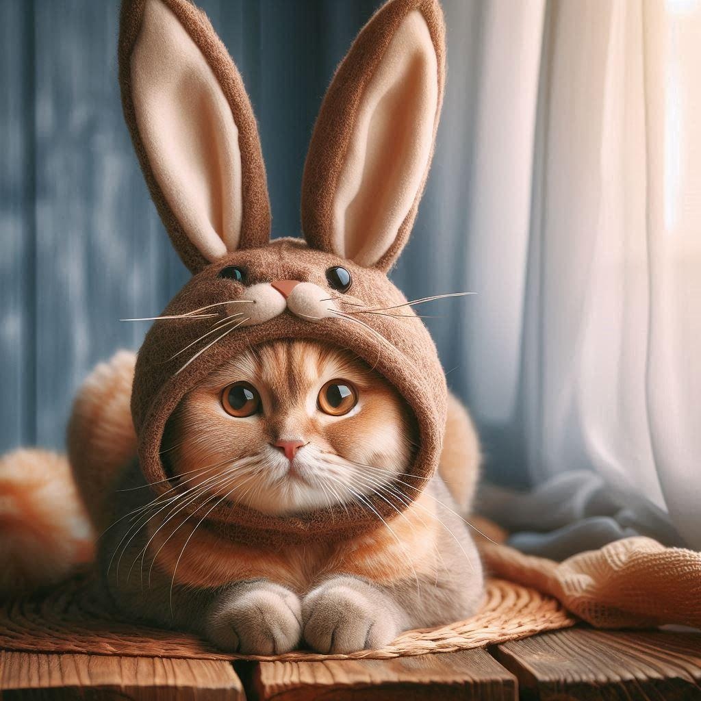 ウサギに扮する猫