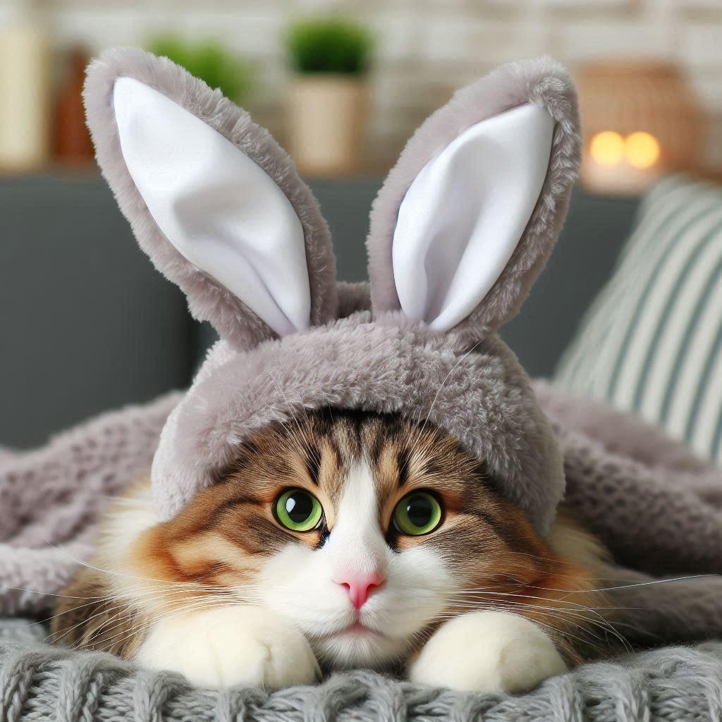 ウサギに扮する猫