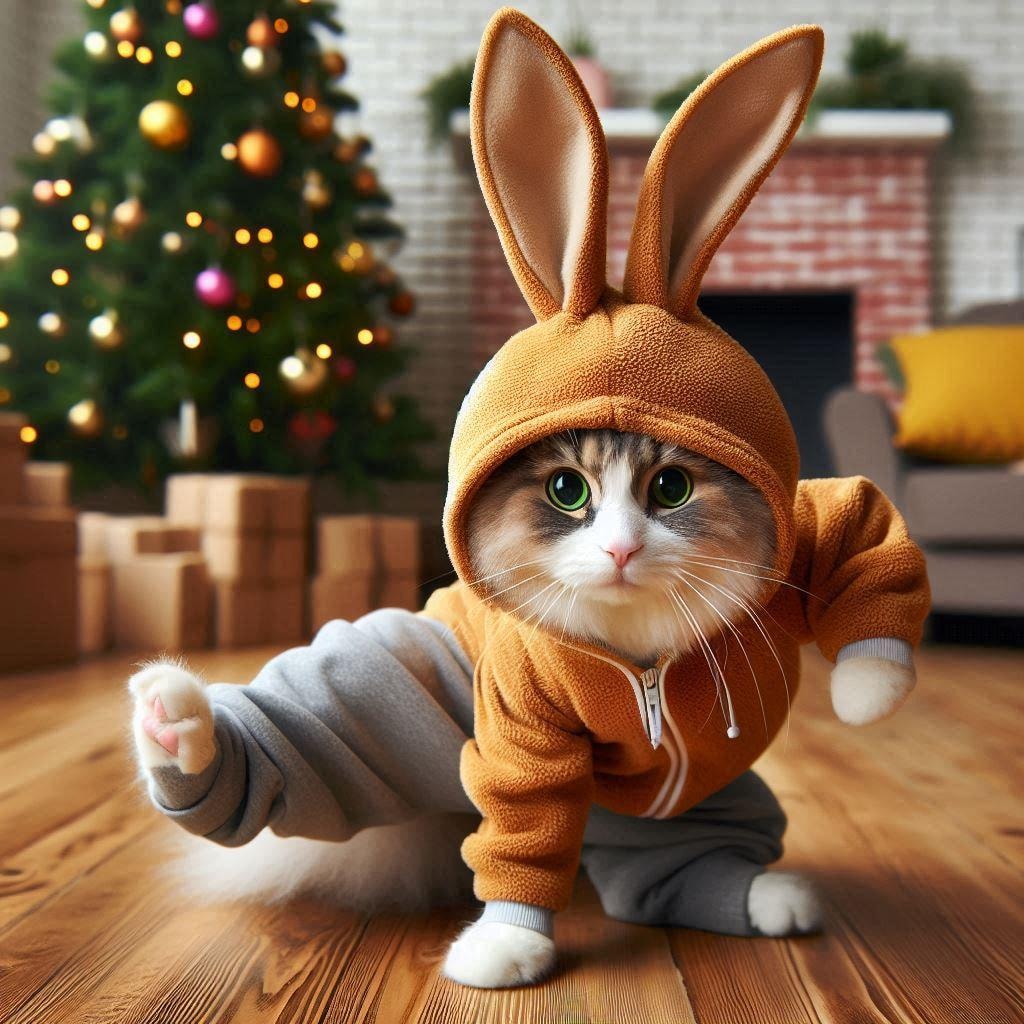 ウサギに扮する猫