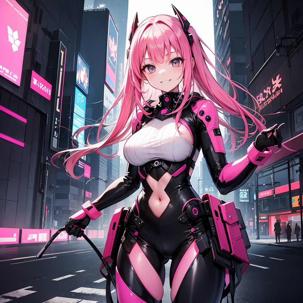 近未来型スーツ？艦船擬人化ゲームに出てきそう？なへそ出し爆乳ピンク髪の女の子（seaart）