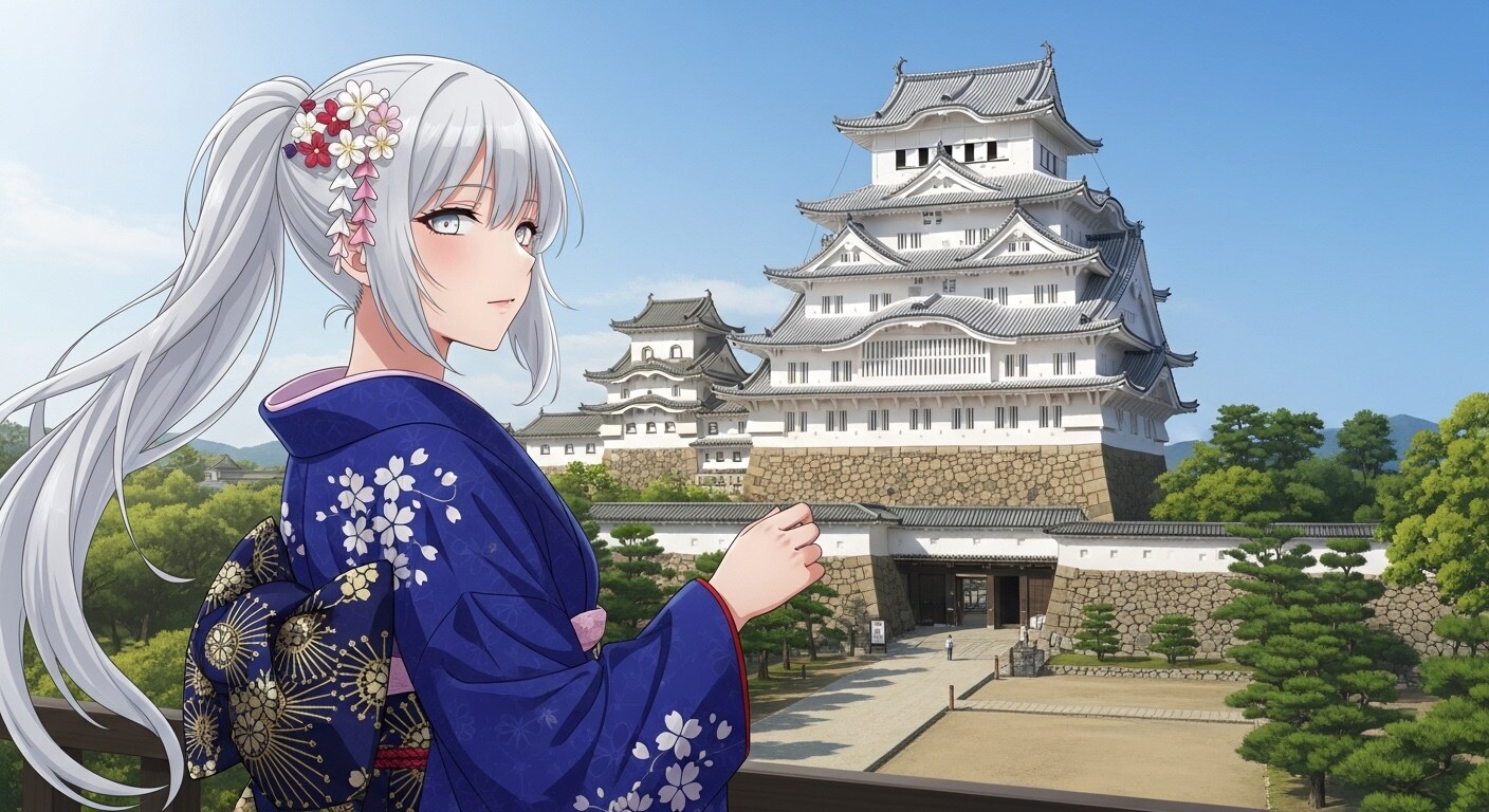 姫路城と 白ぽにちゃん