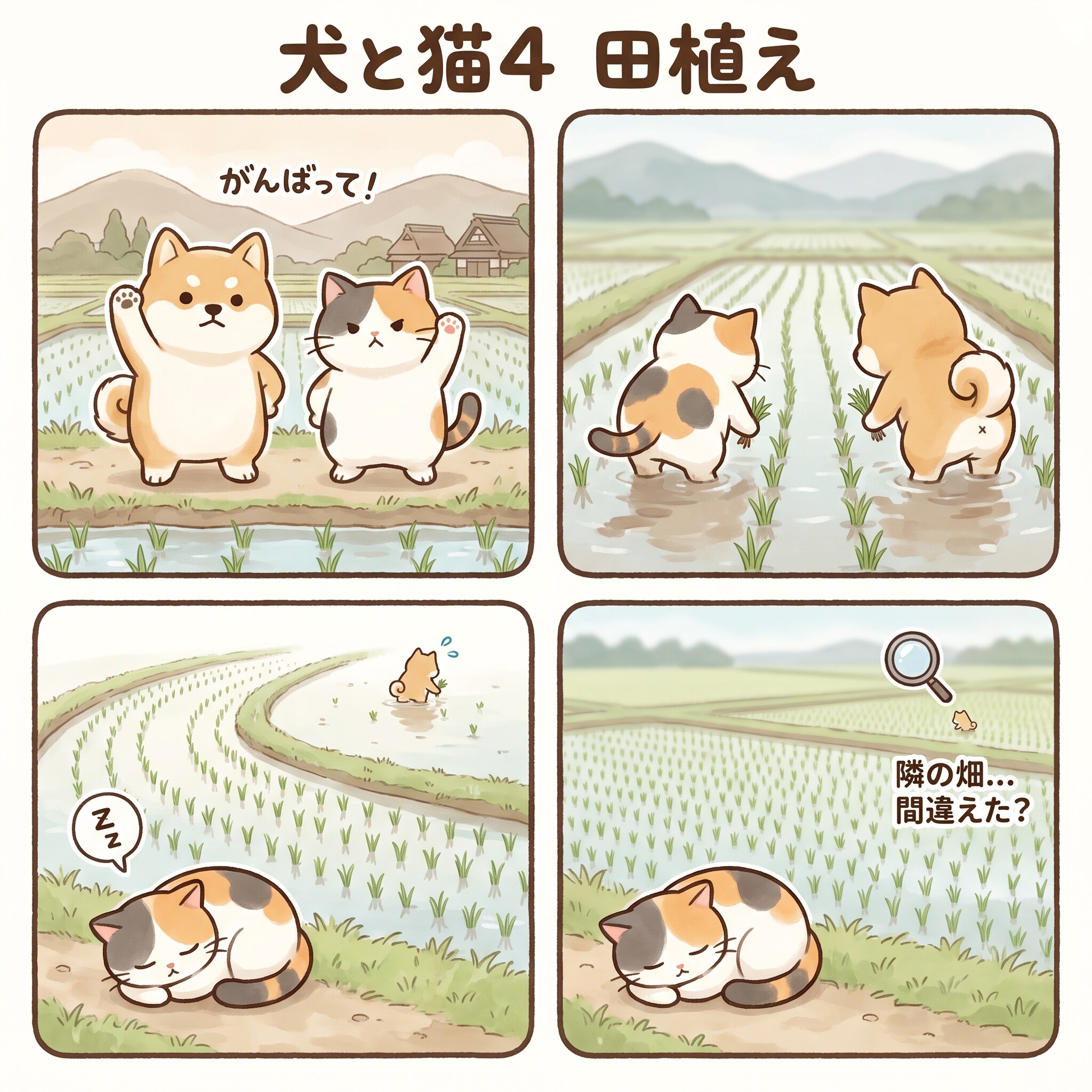 犬と猫4　田植え