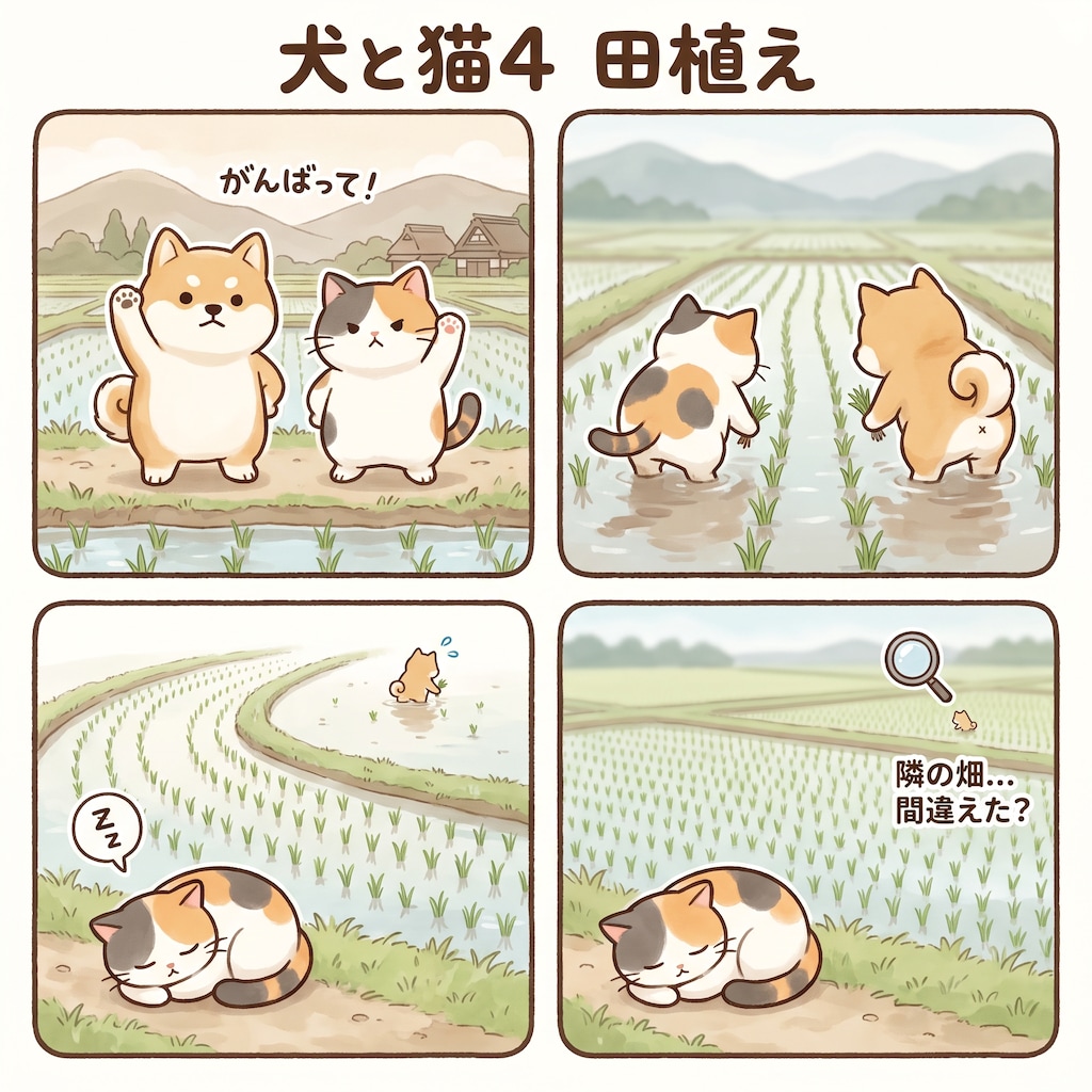 犬と猫4　田植え