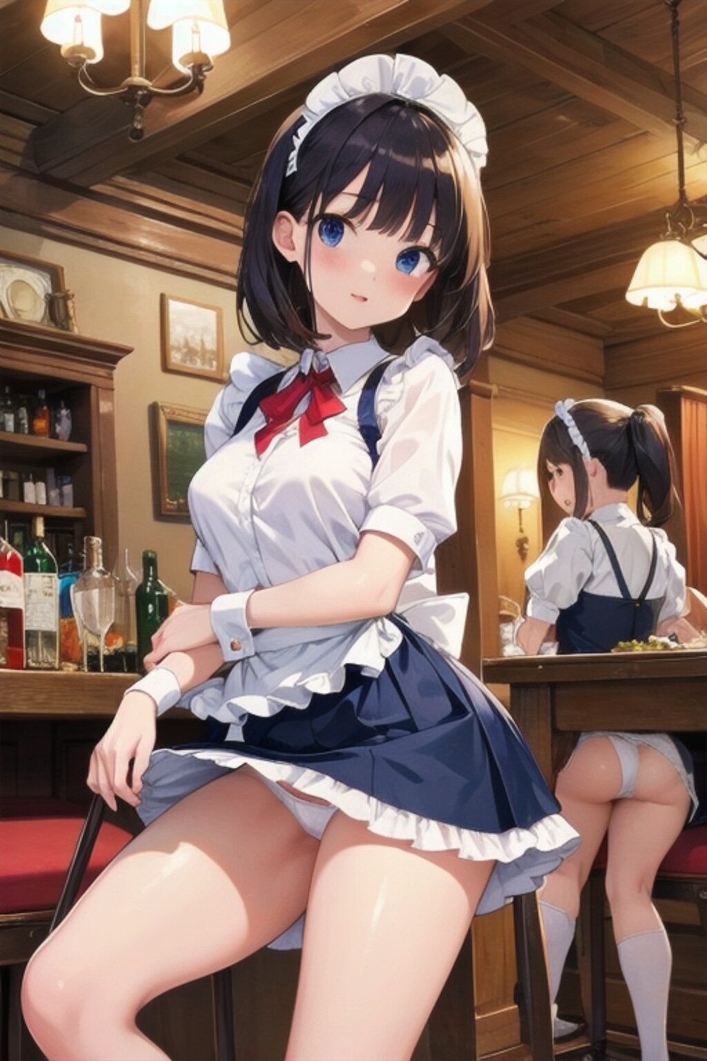 Mini skirt maid with oldstyl pub