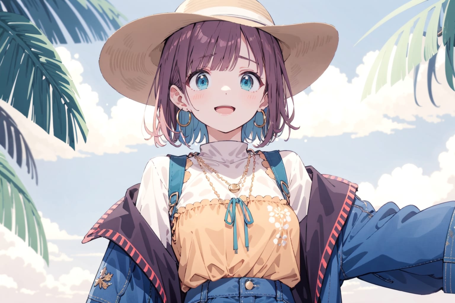 ボヘミアン風ジャガード・ギャザー・フレア・ブラウス | の人気AIイラスト・グラビア