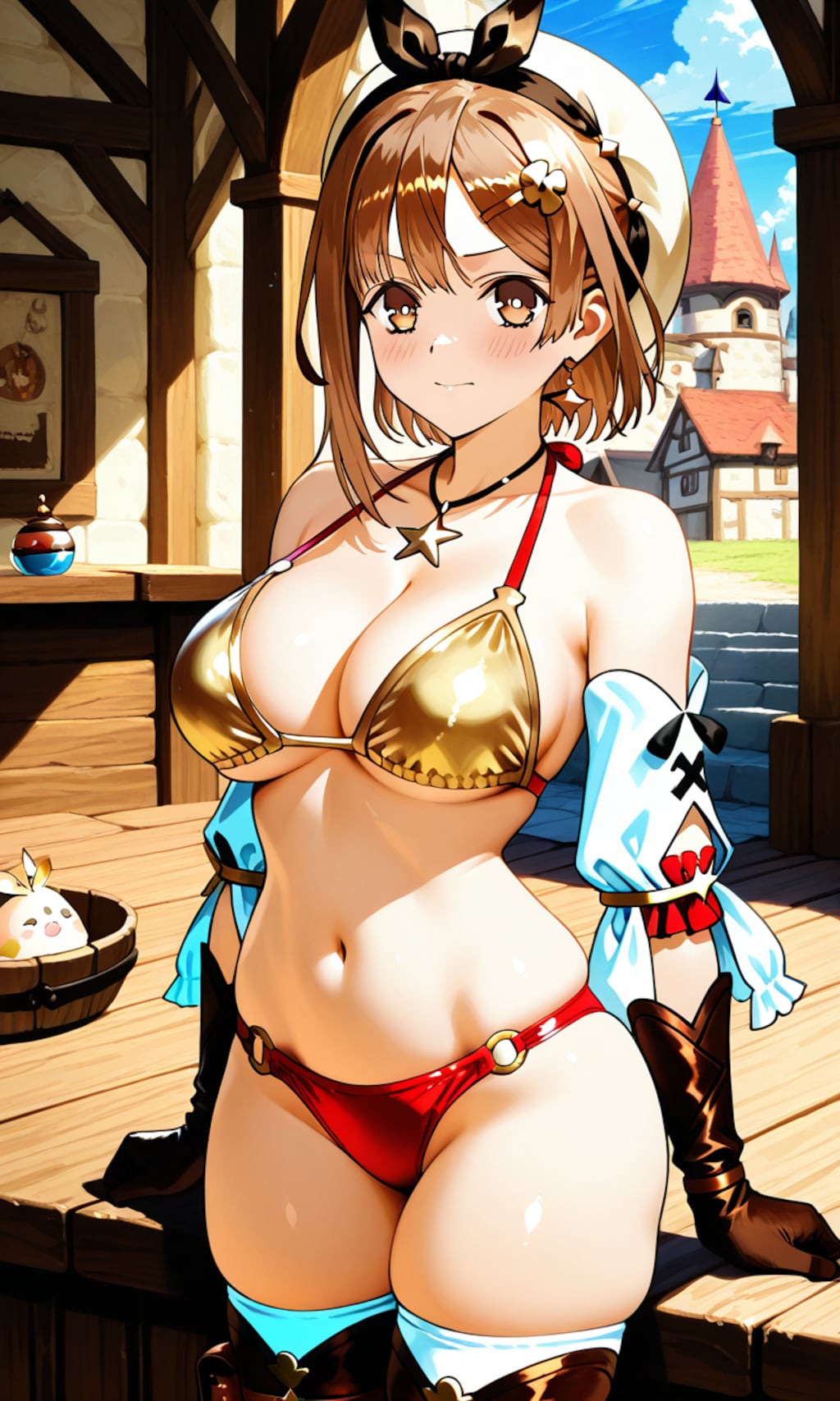 PixAIでビキニ＆ビキニアーマーのライザ👙🎮❤️