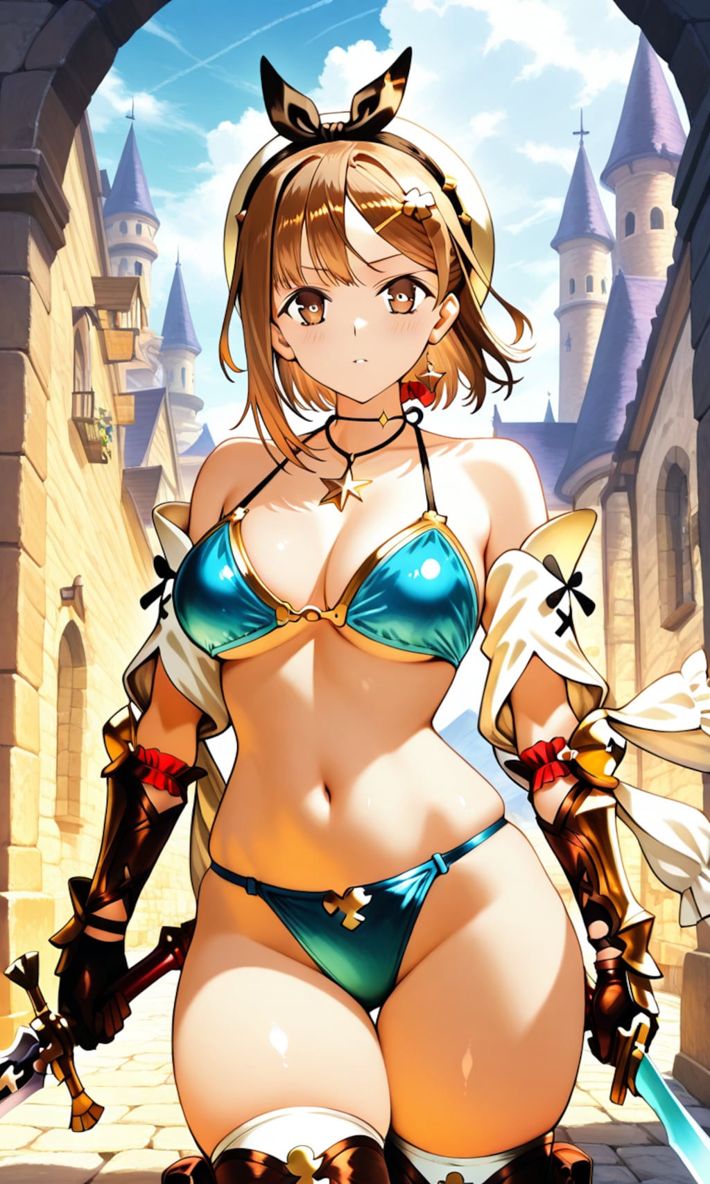 PixAIでビキニ＆ビキニアーマーのライザ👙🎮❤️