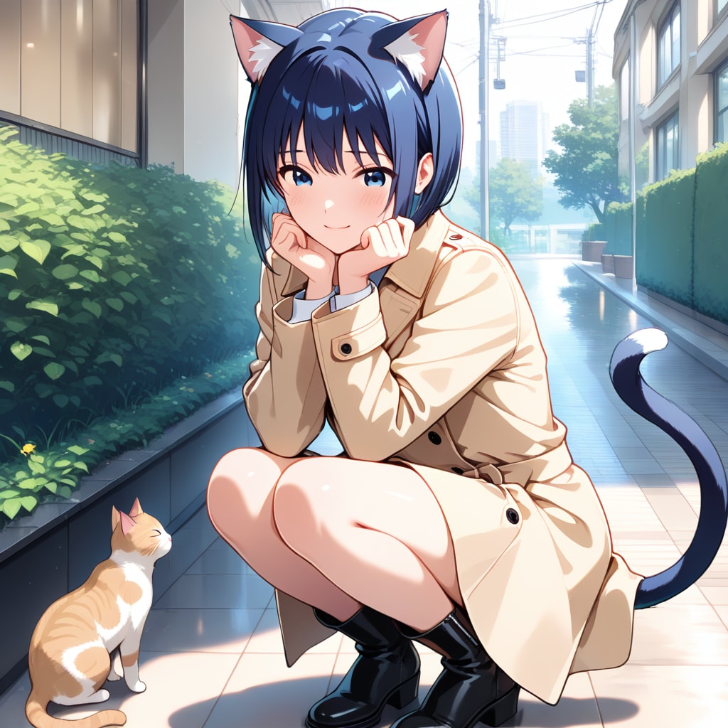 雨音と青い猫 | の人気AIイラスト・グラビア