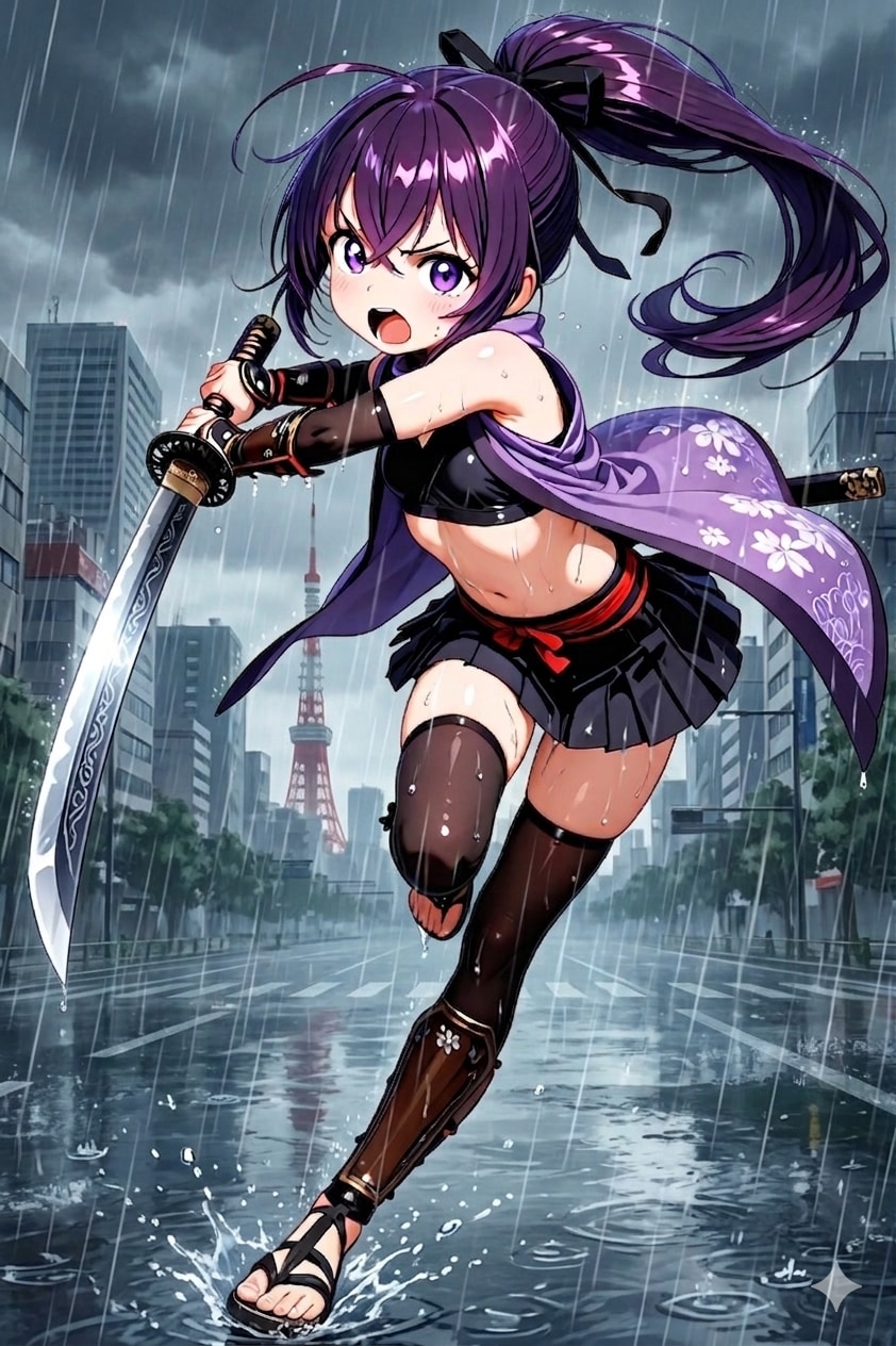 篠突く雨とクノイチ | の人気AIイラスト・グラビア