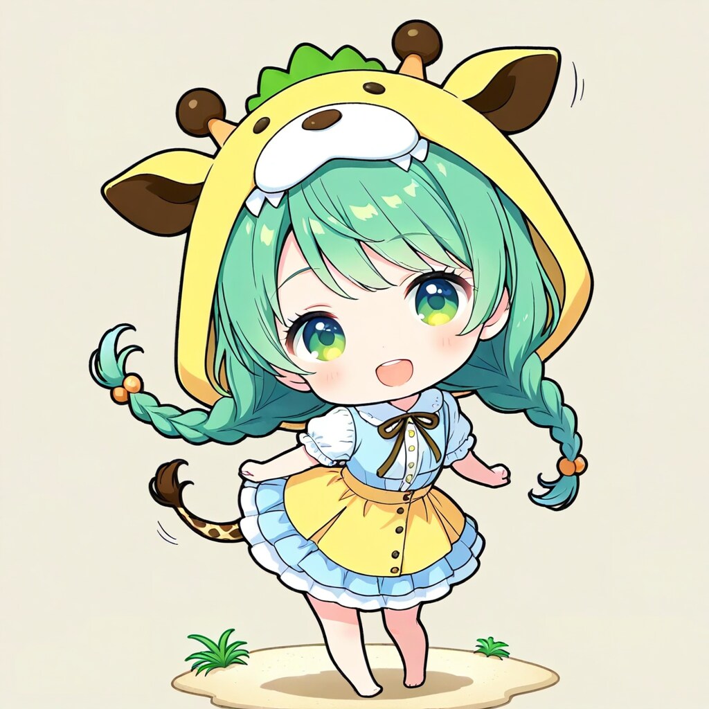 砂浜とアニマルフーディーちび子ちゃん