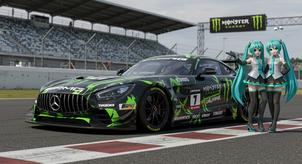 モンスターエナジーAMGレーシングカーと初音ミク
