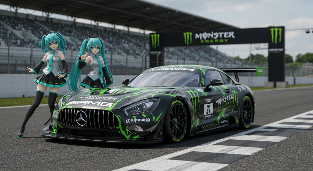 モンスターエナジーAMGレーシングカーと初音ミク