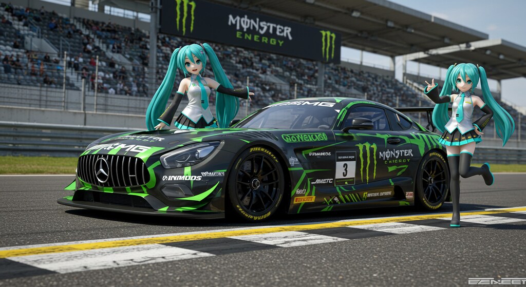 モンスターエナジーAMGレーシングカーと初音ミク