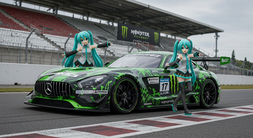 モンスターエナジーAMGレーシングカーと初音ミク