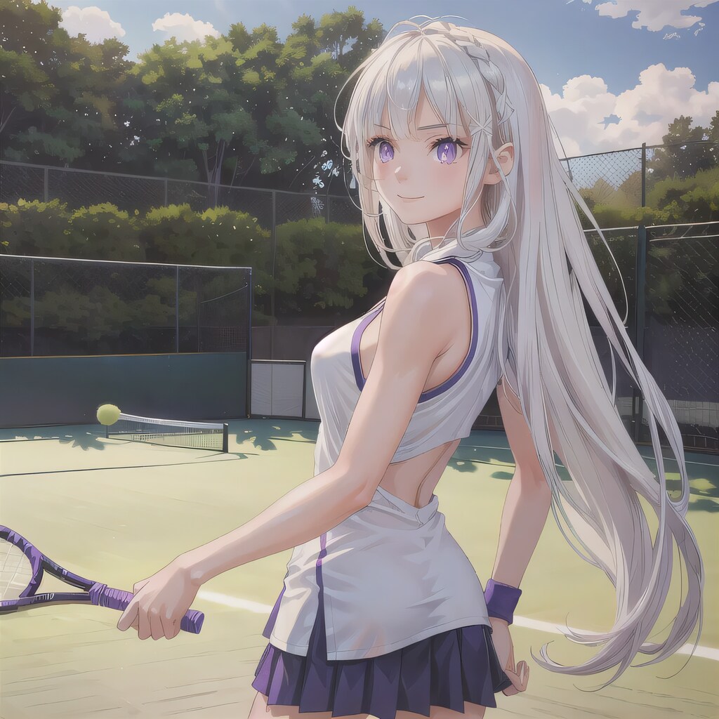 白髪ロングでテニスウェアの少女４