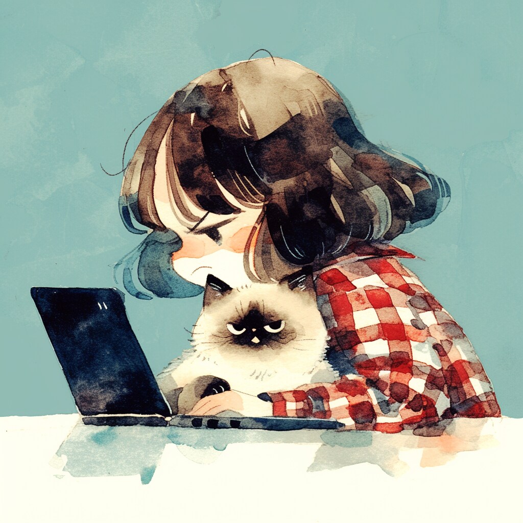 作業を邪魔する猫
