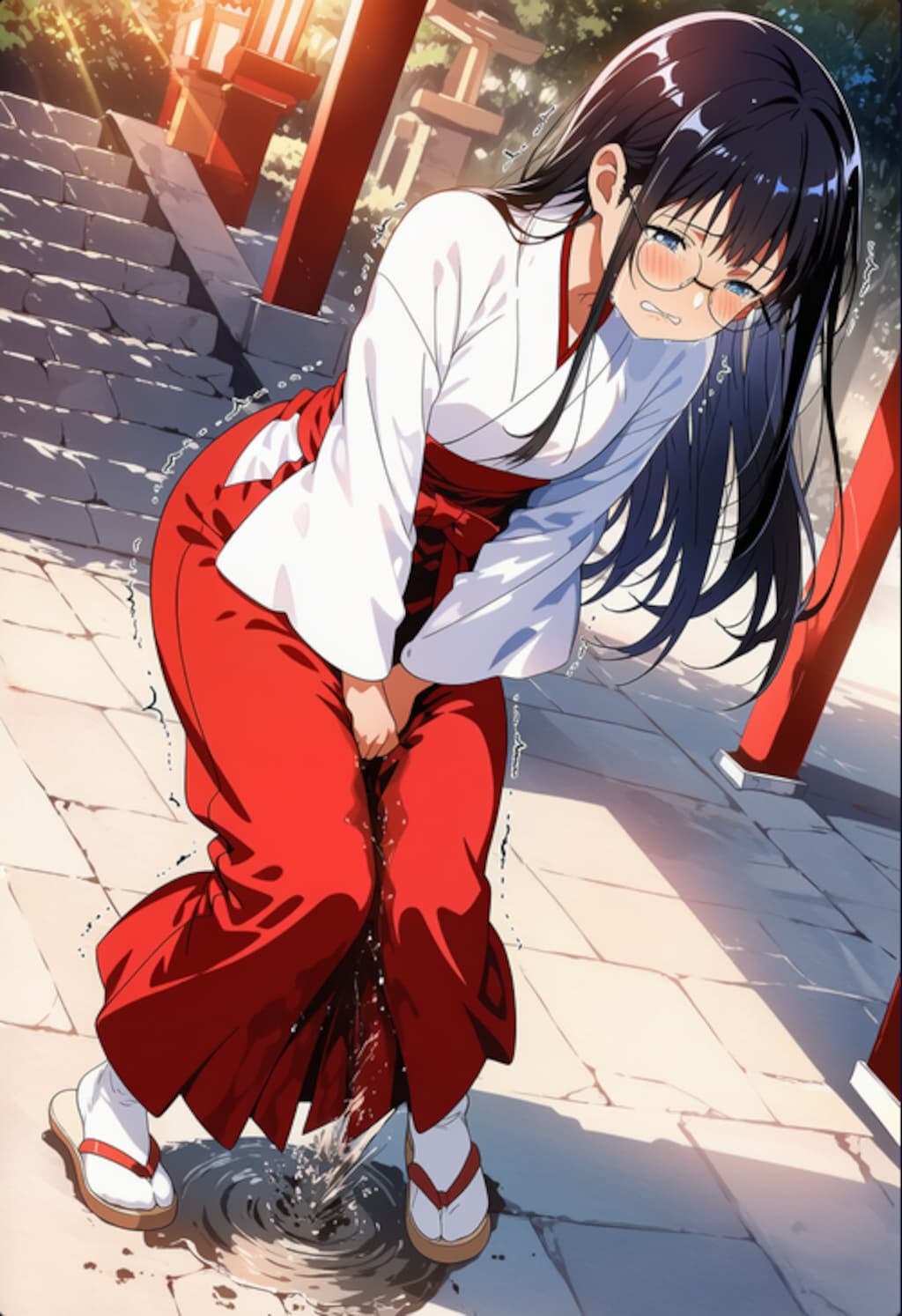 メガネ巫女さん　おもらし