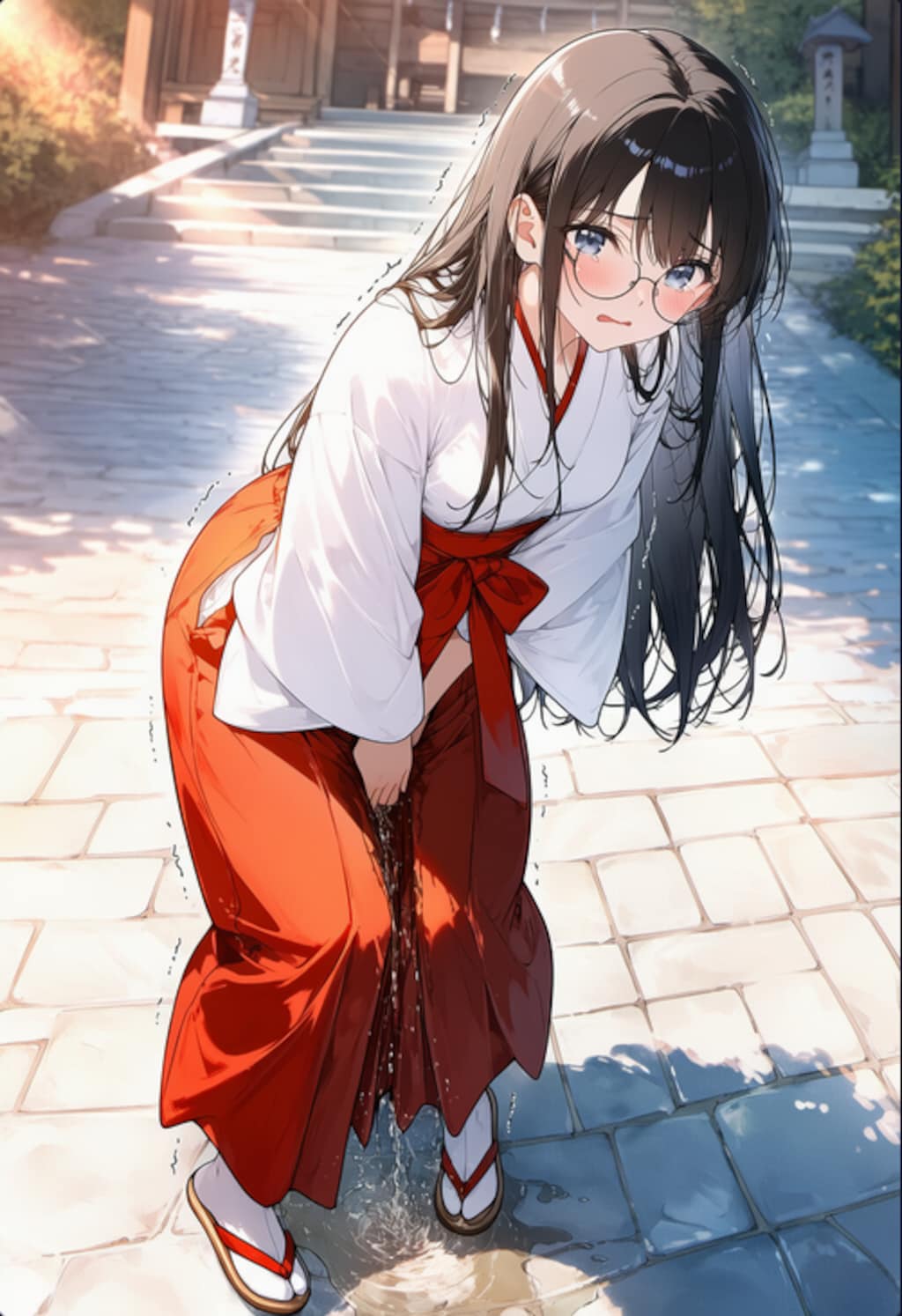 メガネ巫女さん　おもらし