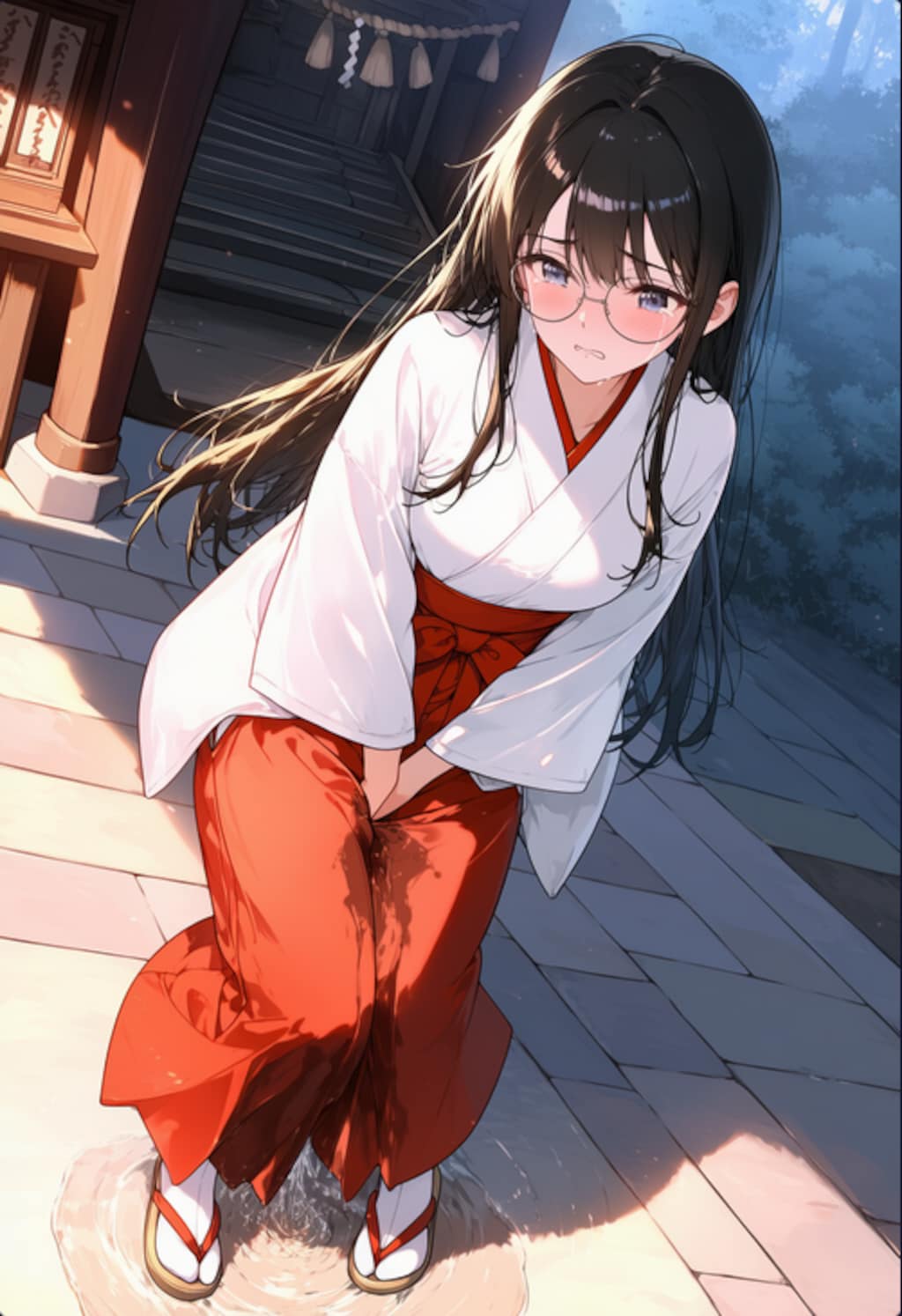 メガネ巫女さん　おもらし