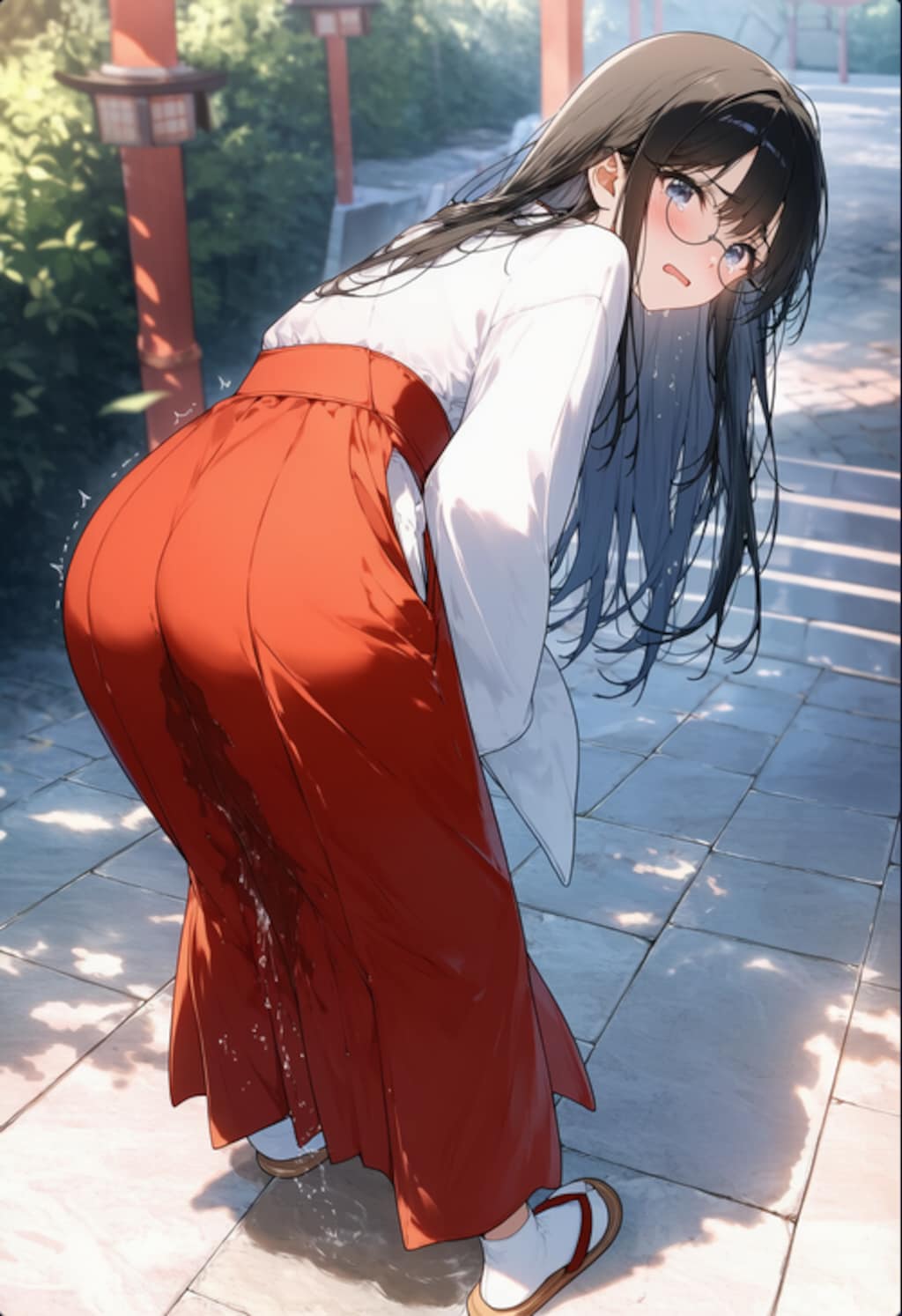 メガネ巫女さん　おもらし