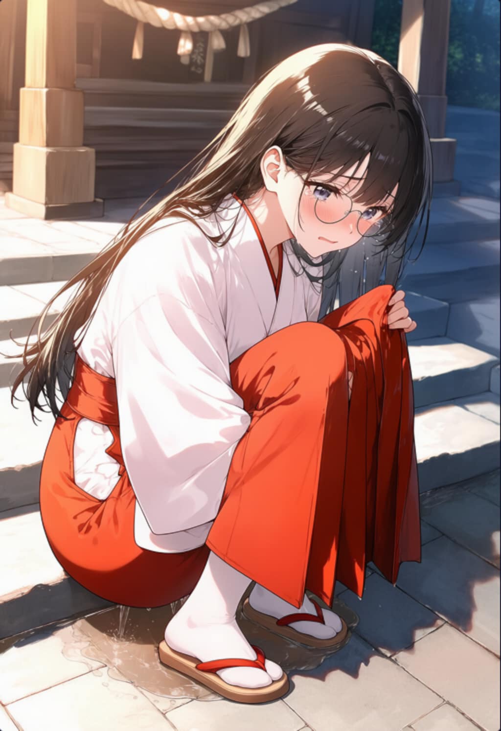 メガネ巫女さん　おもらし