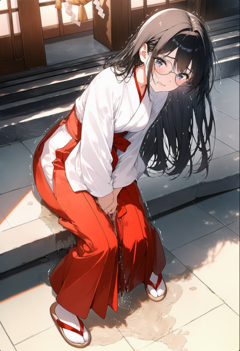 メガネ巫女さん　おもらし