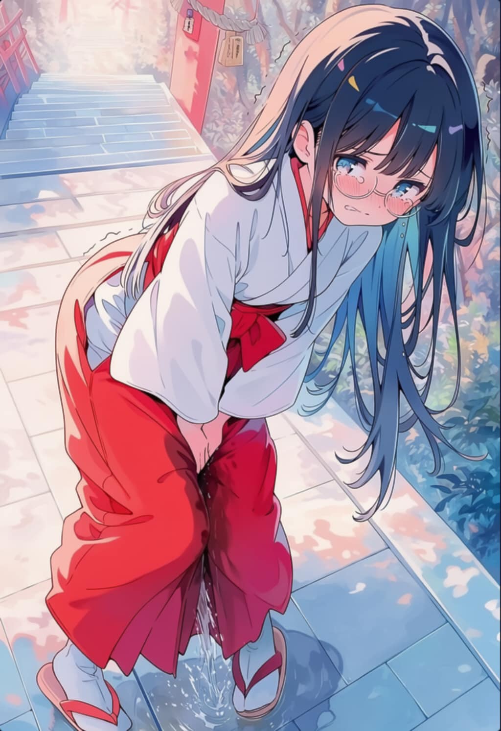 メガネ巫女さん　おもらし