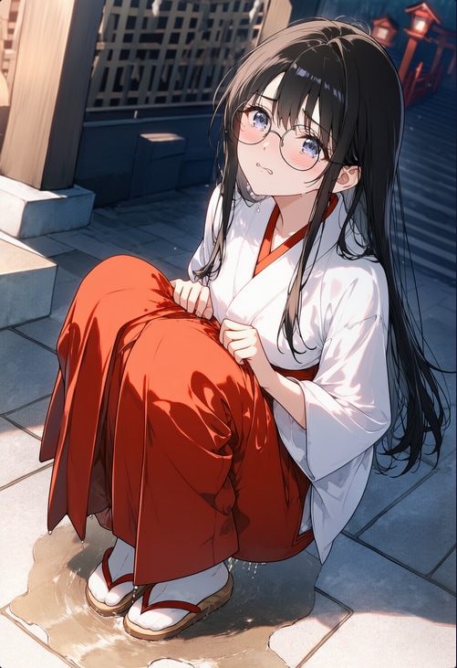 メガネ巫女さん　おもらし