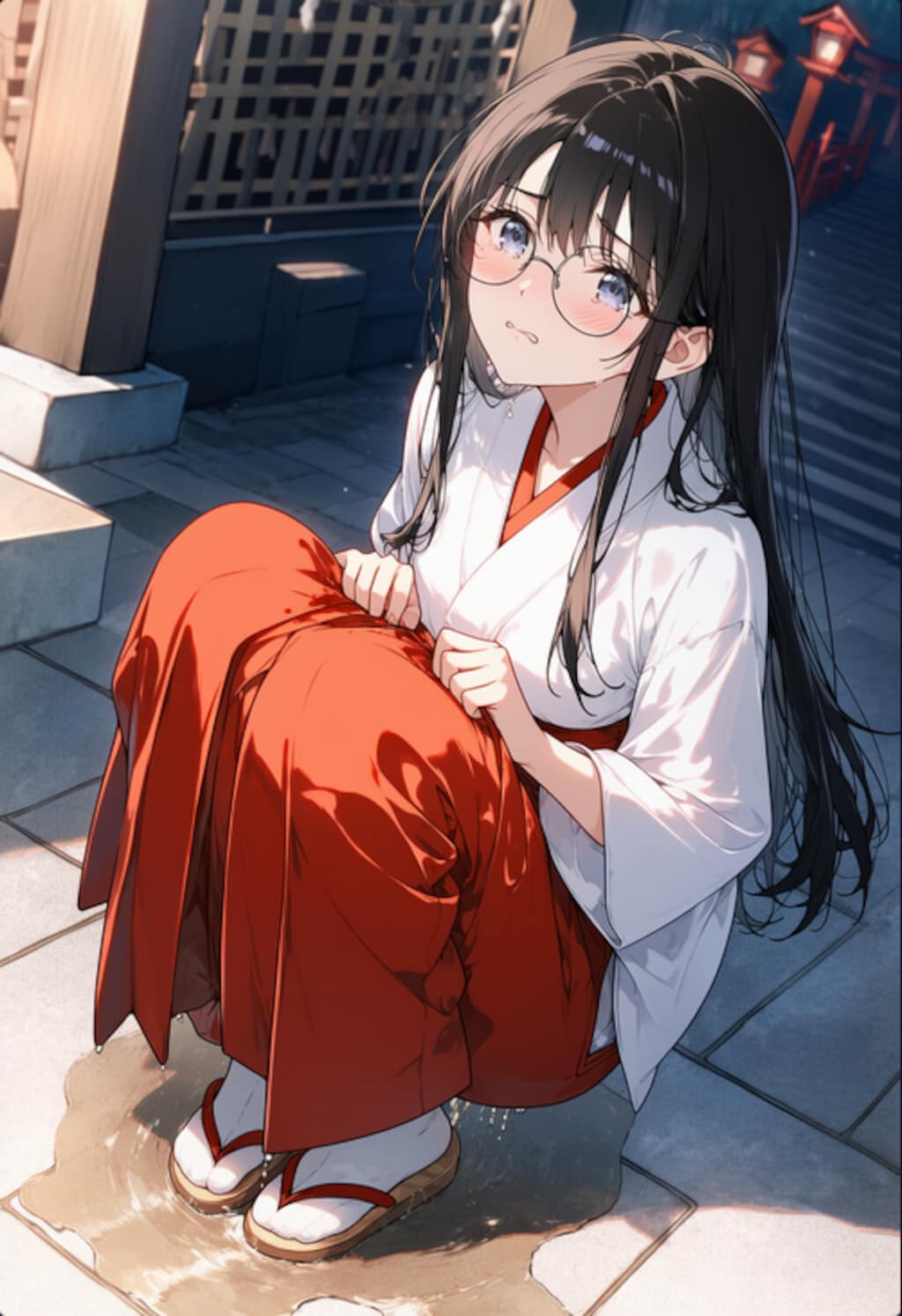 メガネ巫女さん　おもらし