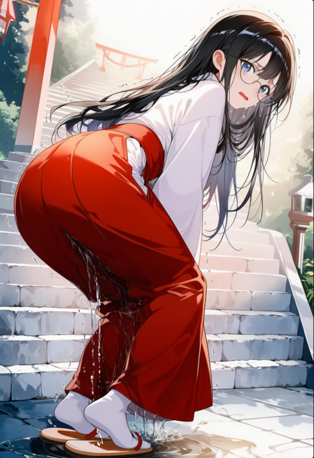 メガネ巫女さん　おもらし