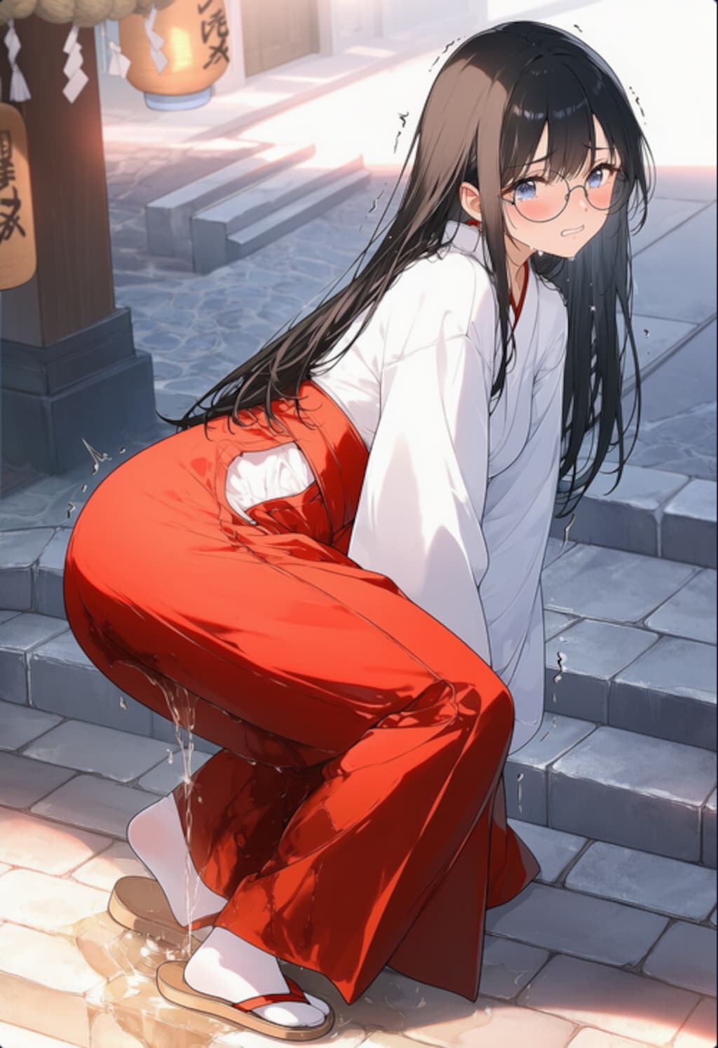 メガネ巫女さん　おもらし