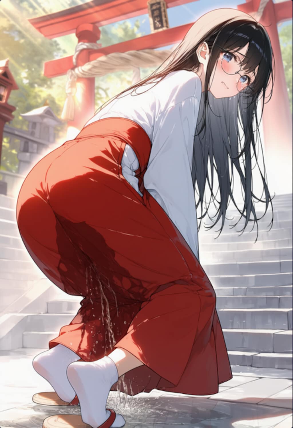 メガネ巫女さん　おもらし