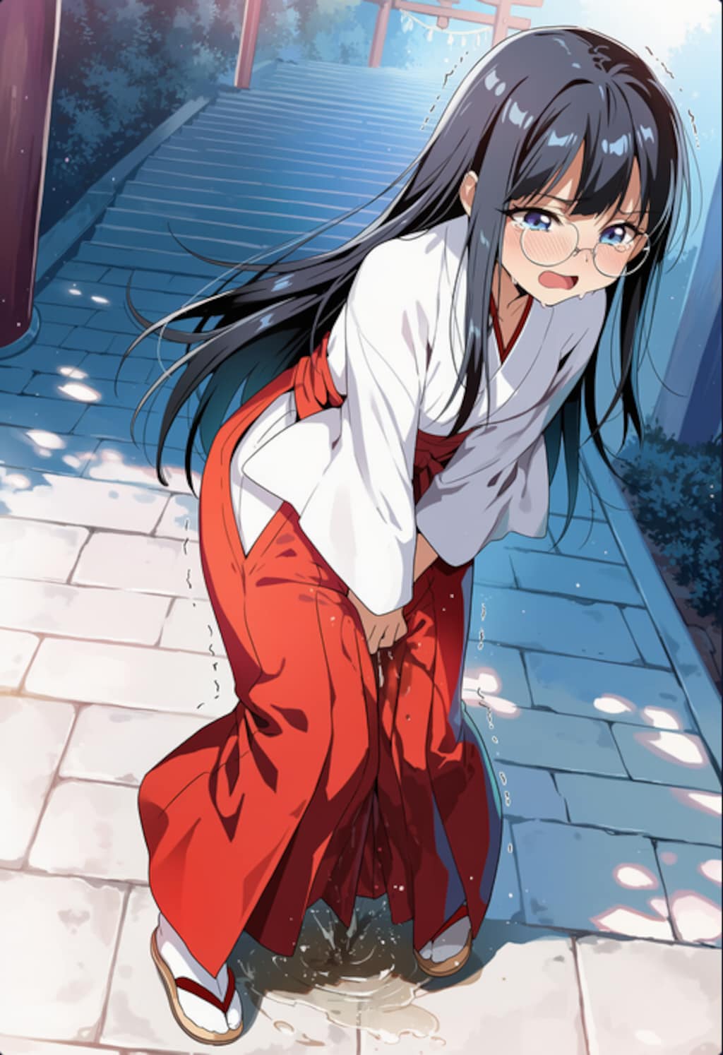 メガネ巫女さん　おもらし