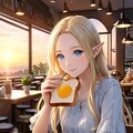 モーニングを楽しむ金髪エルフさん 3枚目