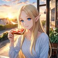モーニングを楽しむ金髪エルフさん 4枚目