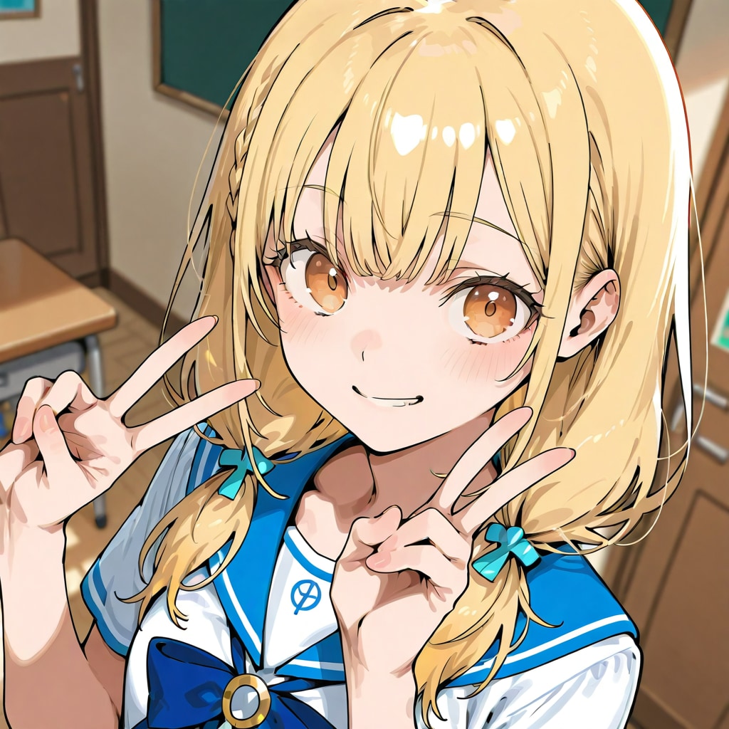 セーラー服でピース