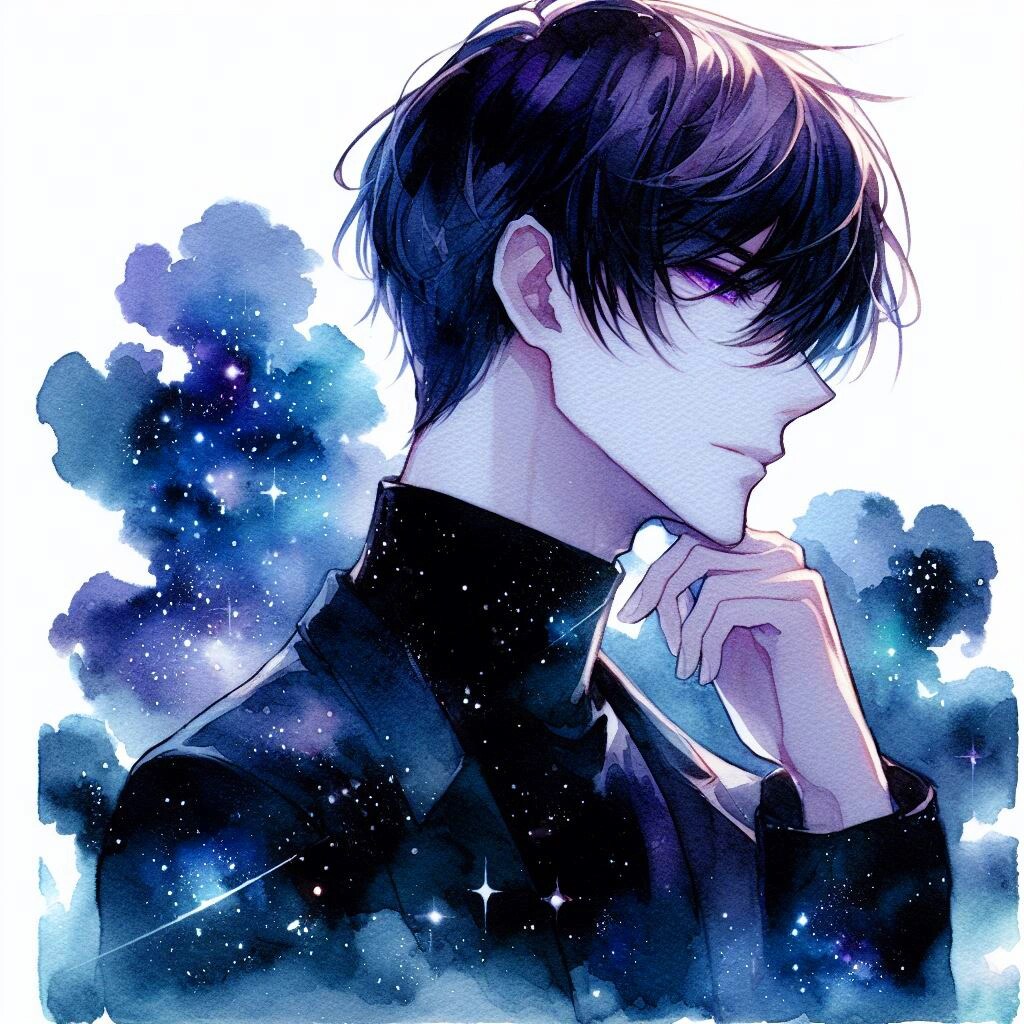 水彩画な、黒髪短髪男性と夜空★その2(12枚)