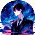 水彩画な、黒髪短髪男性と夜空★その2(12枚) 5枚目