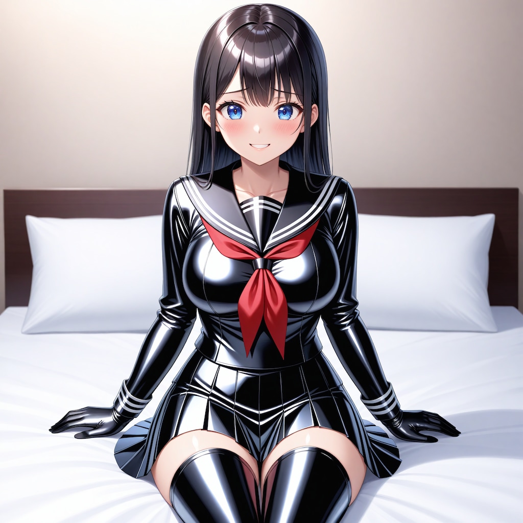 黒エナメルセーラー服長手袋サイハイソックス